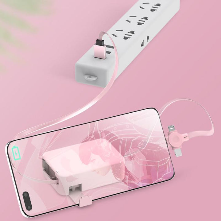 "Multifärgad 3-i-1 laddningsadapter, kompakt och flexibel design, passar iOS, Micro USB, Typ C, perfekt för resenärer."