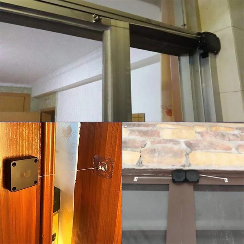 "Multifunktionell automatisk dörrstängare i svart/vit, stilren design, hålfri installation, perfekta för hem och kontor."