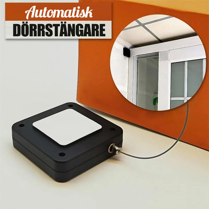 "Multifunktionell automatisk dörrstängare i svart/vit, stilren design, hålfri installation, perfekta för hem och kontor."