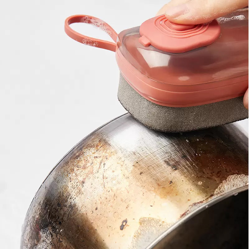 Multifunktionell ergonomisk rengöringsborste i ABS-plast med bekvämt grepp och vätskedispensersystem för köket.