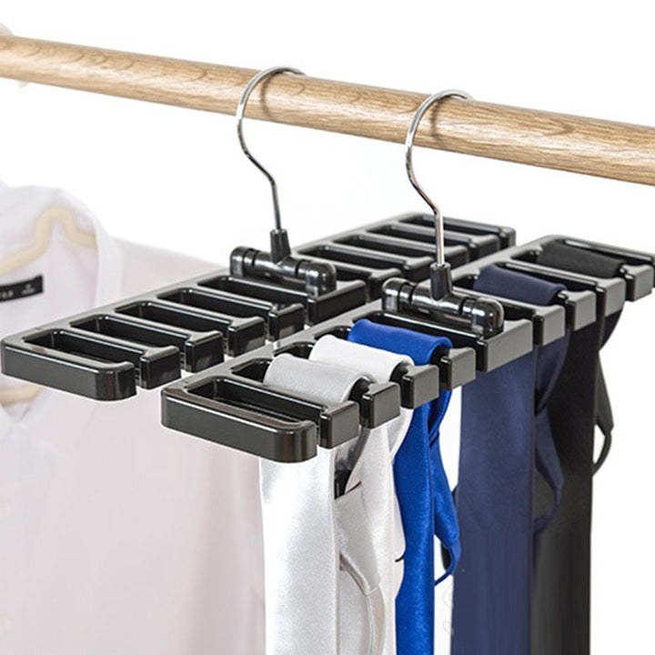 Multifunktionell garderobshängare för bälten och tillbehör, ABS-material, brun, svart och vit, roterbar krok, halkfri kant.