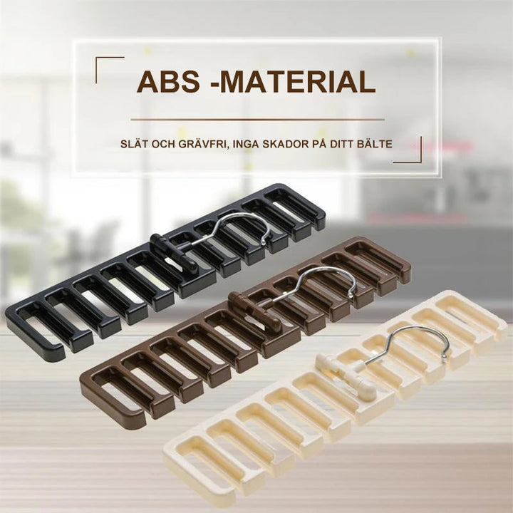 Multifunktionell garderobshängare för bälten och tillbehör, ABS-material, brun, svart och vit, roterbar krok, halkfri kant.