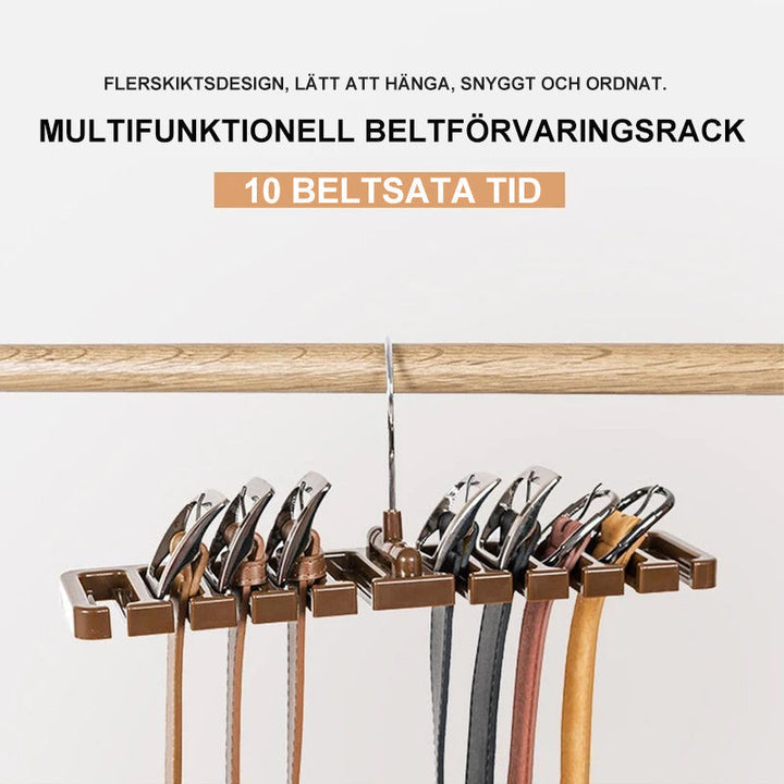 Multifunktionell garderobshängare för bälten och tillbehör, ABS-material, brun, svart och vit, roterbar krok, halkfri kant.