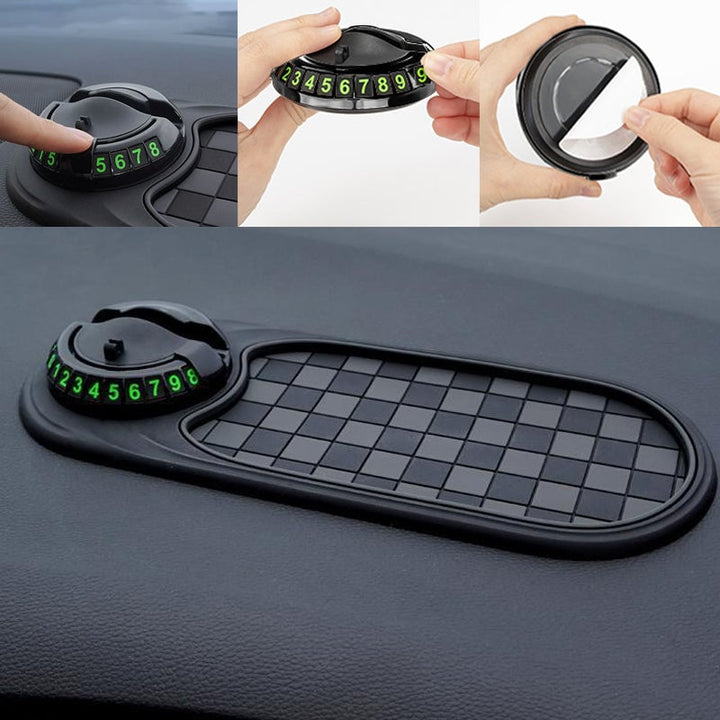"Multifunktionell halkfri bilmatta med mobilhållare, stilren grå design, perfekt för ordning och säkerhet i bilen."