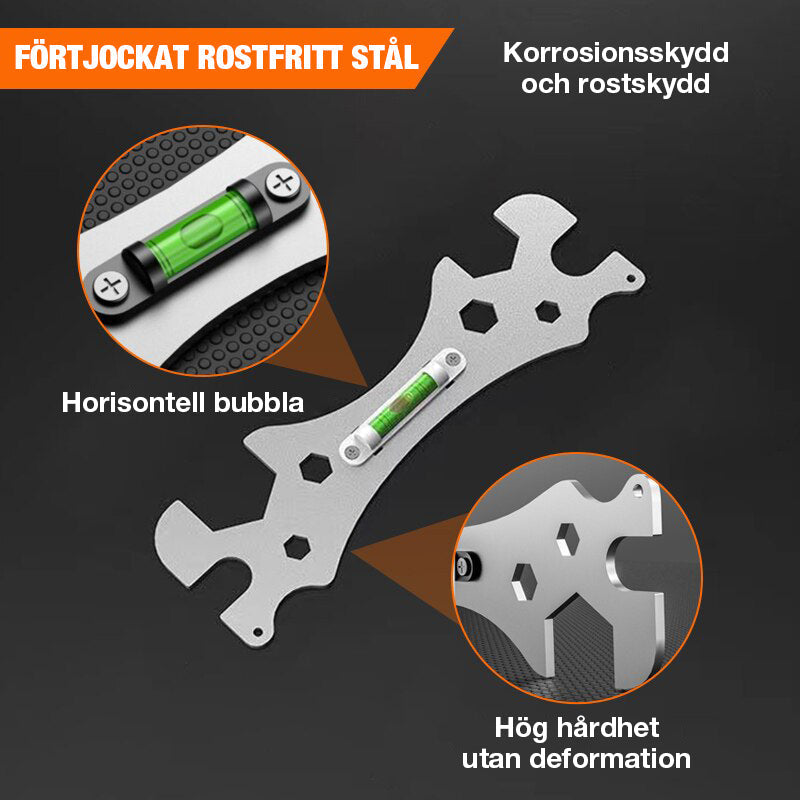 "Multifunktionell justerbar vinkelnyckel i rostfritt stål, perfekt för trånga utrymmen och precision inom GDS-projekt."