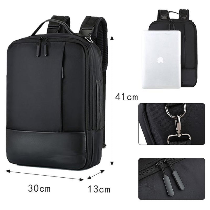 "Multifunktionell laptopryggsäck för män med USB och stöldskydd, stilren och säker i vattenavvisande polyester."
