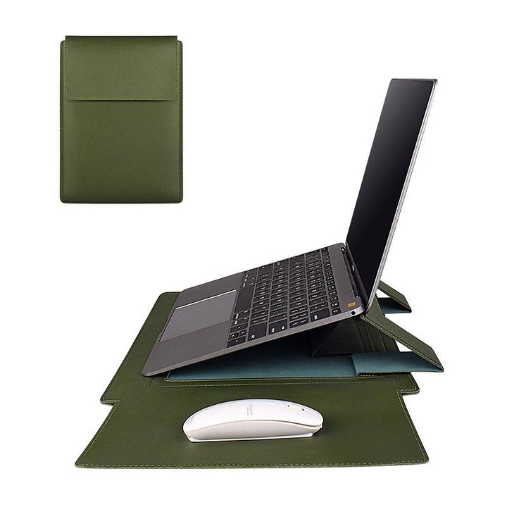"Multifunktionell laptopväska i elegant PU-läder med ställfunktion, ideal för stilmedvetna, hållbar och vattentålig."
