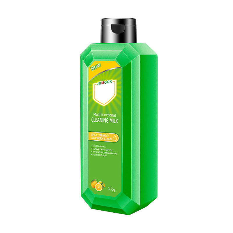Multifunktionell rengöringsspray, grön flaska, perfekt för hem och bil, effektiv mot fläckar på glas och läder.