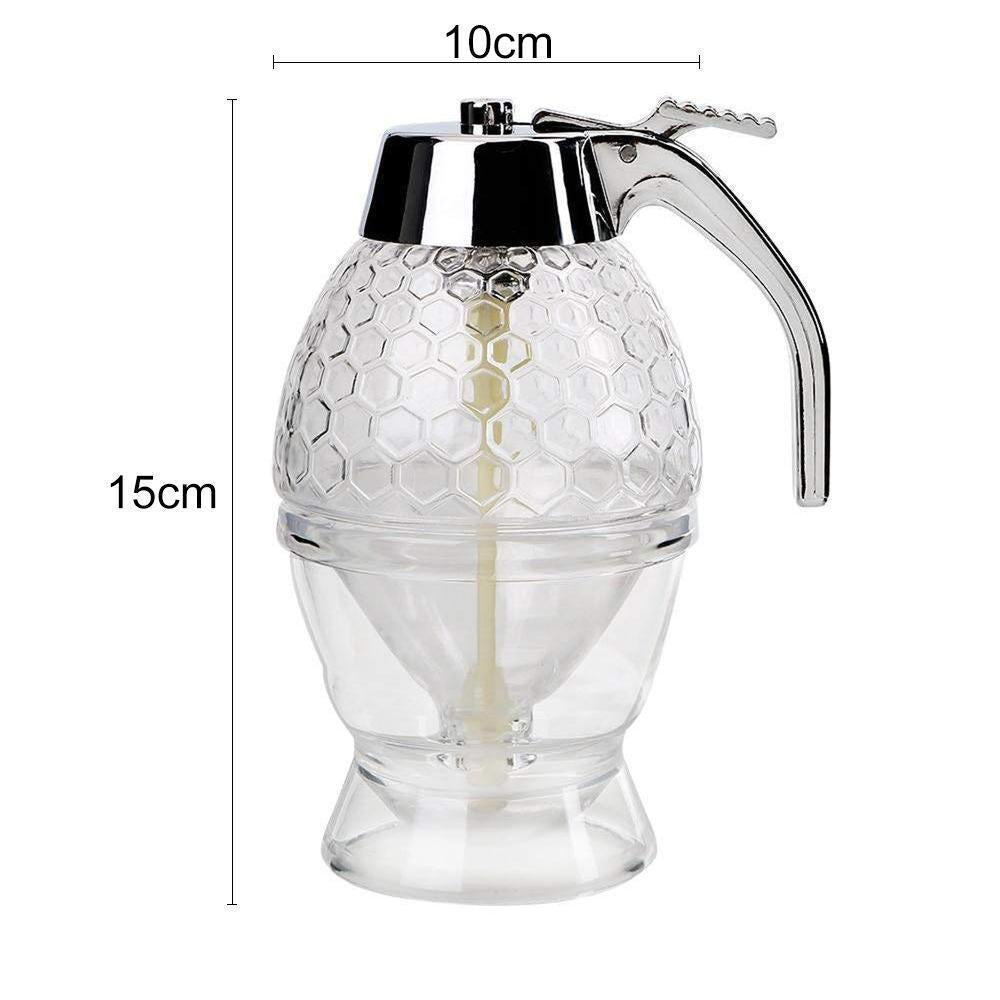 "Multifunktionell smidig honungsdispenser i glas med kromdetaljer för köket, eliminerar spill och klibbighet."