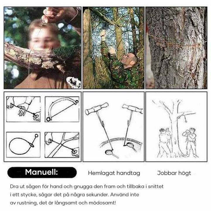Multifunktionell ståltrådssåg för utomhusbruk, kompakt design med ringhandtag, idealisk för camping och vandring.