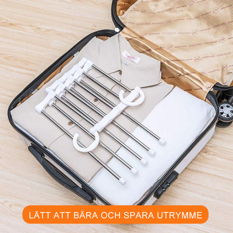 "Multifunktionellt klädhängare, platsbesparande unisex-design, rostfritt stål och svart ABS, för byxor och sjalar."