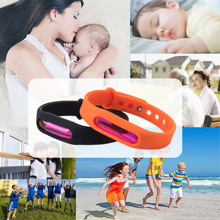 "Myggavvisande silikonarmband justerbart, unisex, flerfärgade alternativ för utomhusbruk, vattentät och bekväm design."