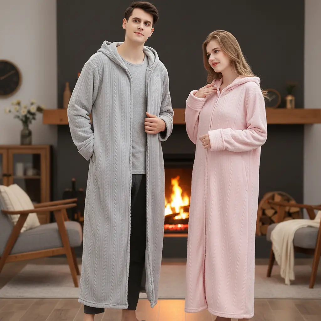 Mysig unisex badrock med huva & dragkedja. Perfekt hemmakläder för avkoppling efter badet.