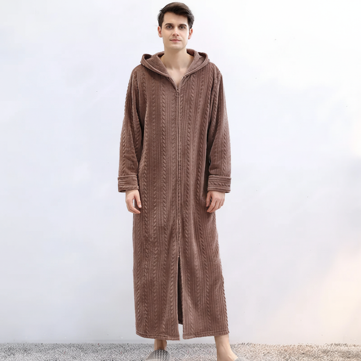 HugGown: Mysig unisex badrock med huva & dragkedja. Varm morgonrock för avkoppling hemma.