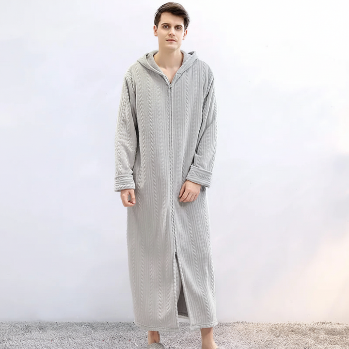 Unisex badrock med huva & dragkedja, mysig morgonrock för hemmakläder och total avkoppling.