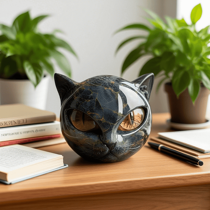 Unik statyett av kattsalong med elegant svart finish