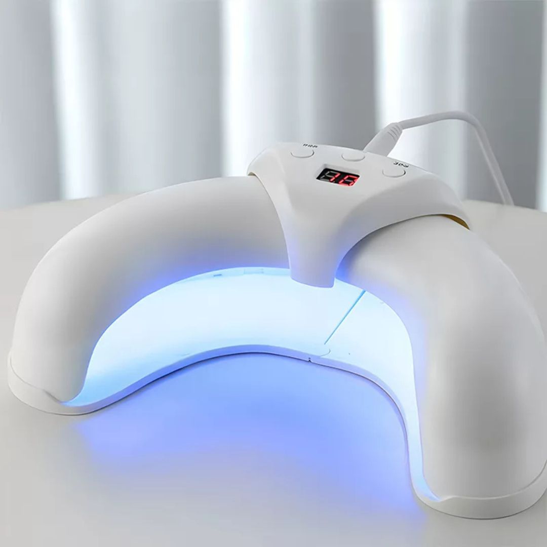 Skönhetsapparat för fötter med LED-ljus för nagelvård, rött och blått ljus för bättre hälsa.