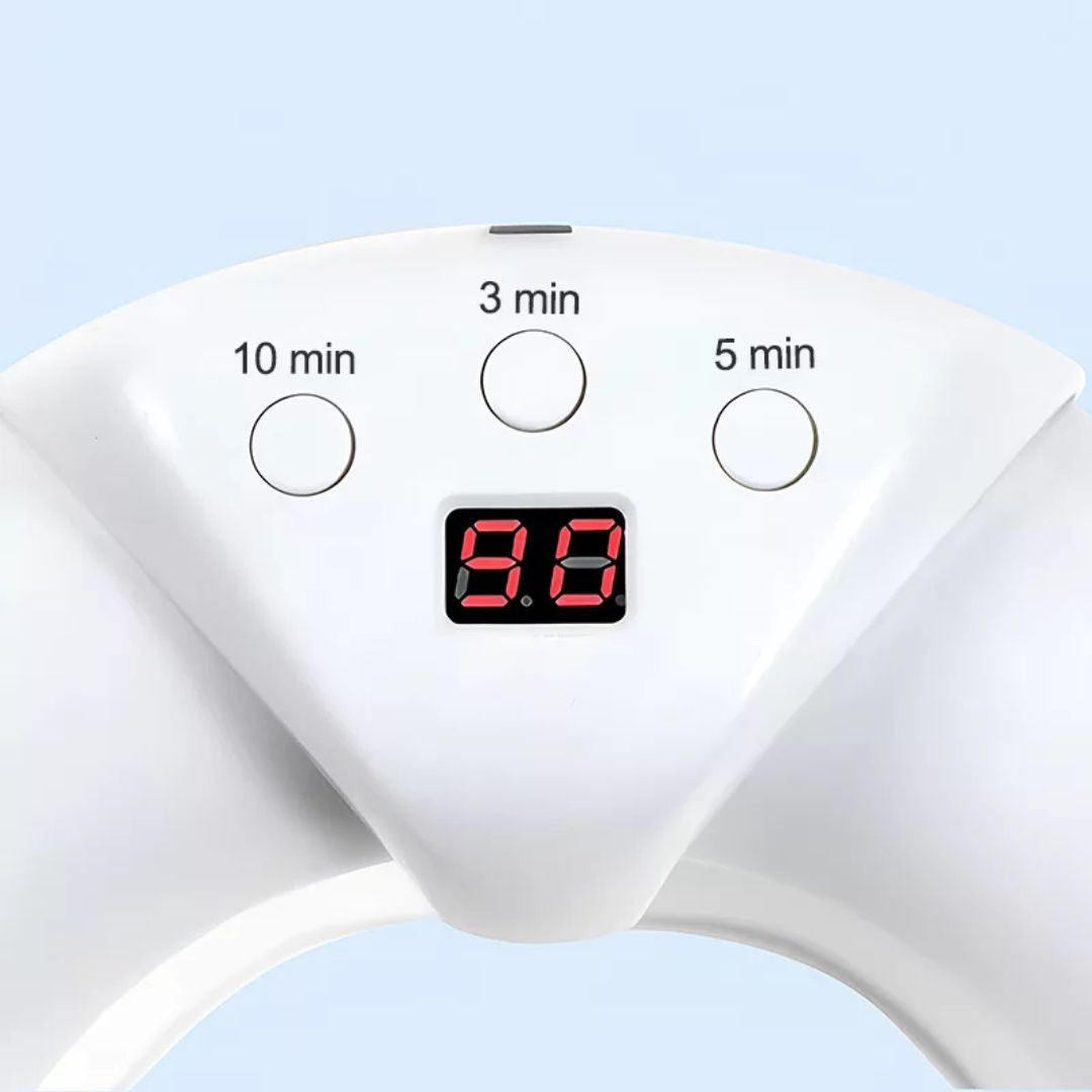 Avancerad nagelvårdsapparat för fötter med dubbla LED-ljusfunktioner, rött och blått spektrum.