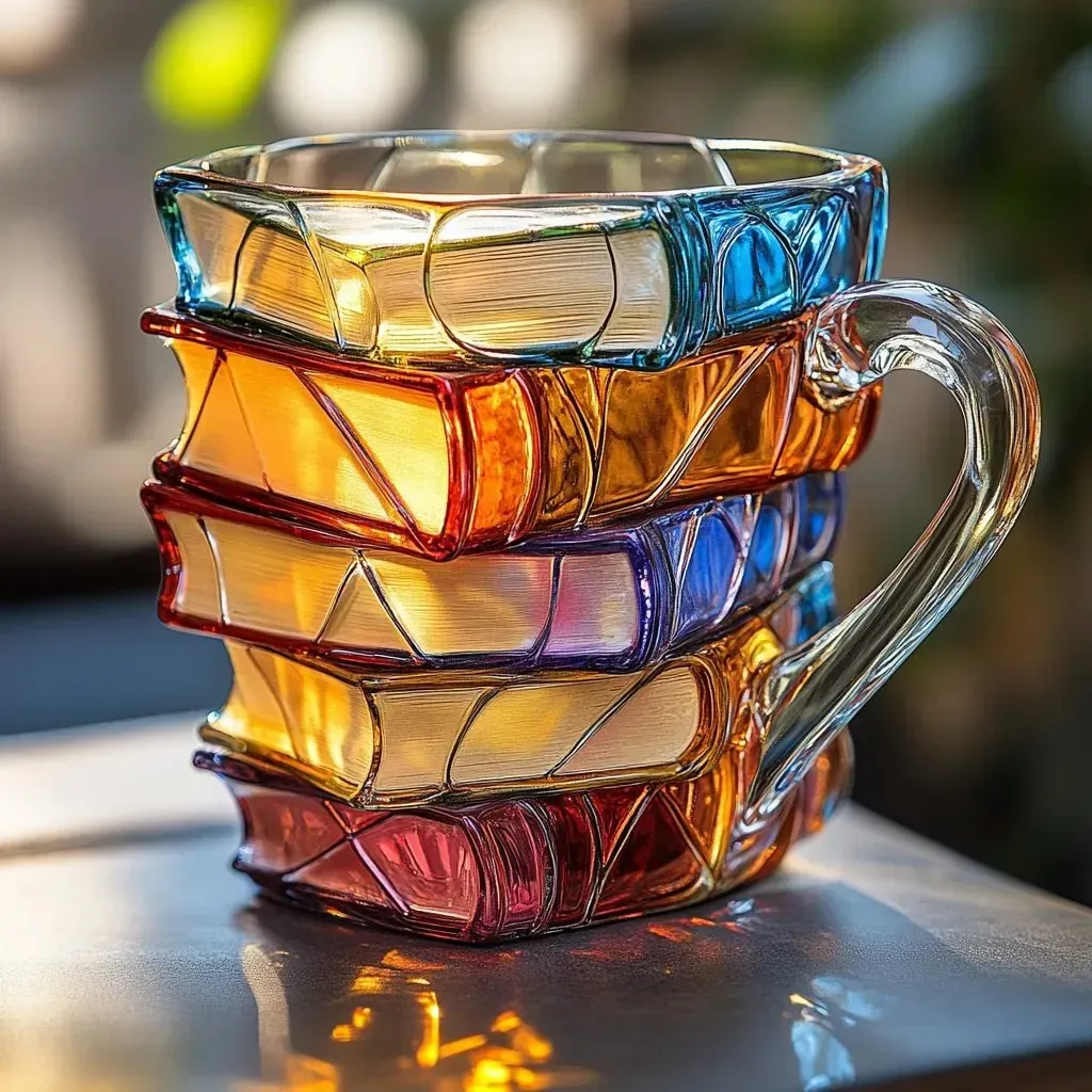 Färgstark keramisk kaffemugg med bokmotiv för hem och kontor