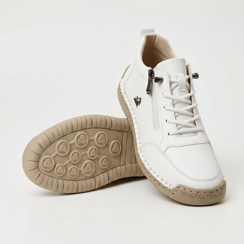 Beige ortopediska sneakers för dam med flexibel passform