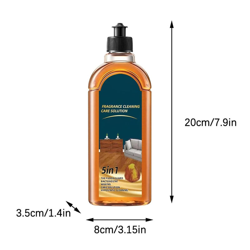 "Naturlig dubbelverkande golvvård 500ml flaska, genomskinlig med grön och blå etikett, rengör och skyddar golv effektivt."