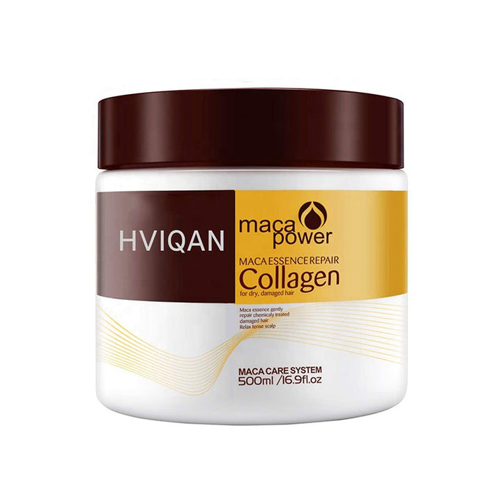 Naturlig kollagenmask för hårvård, rik på veteprotein och arganolja, ger håret djup näring och intensiv glans.