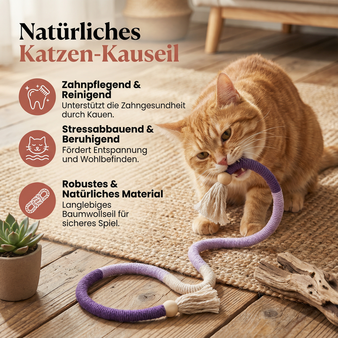 Hållbar naturlig tuggleksak för katter, bidrar till god tandhälsa och minskar stress.