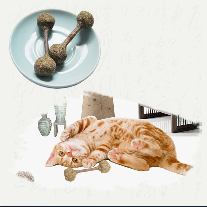 Naturlig tuggpinne för katter med kattmynta, idealisk för lek och stresslindring.