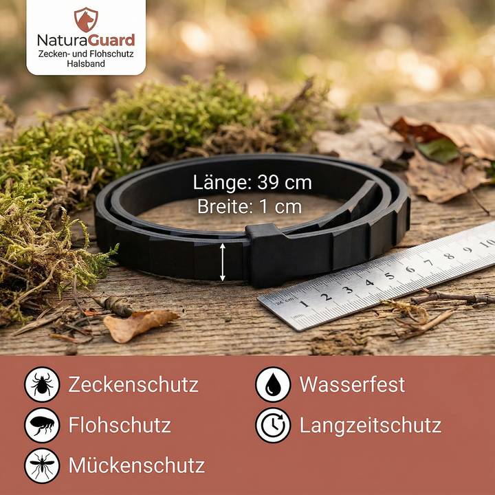 Förpackning för naturligt fästing- & lopphalsband. Husdjurstillbehör med 8 månaders skydd.