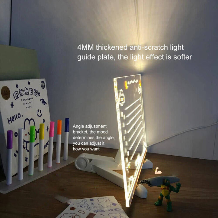 Transparent akrylskrivtavla med LED och färgpennor för kreativa meddelanden