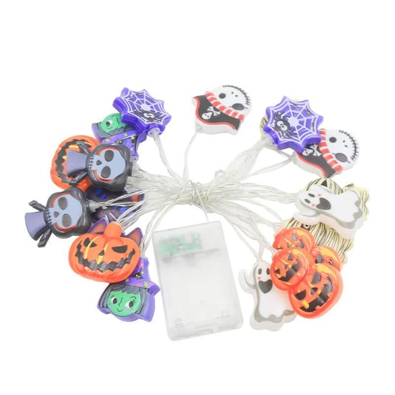 Halloween LED-slinga med batteribox och olika skräckfigurer utbredd