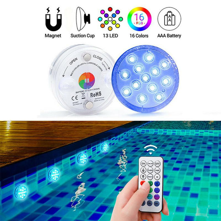 "Nedsänkningsbara LED-lampor, färgglad belysning för inomhus och utomhus, dynamisk design, vattentät IP68."