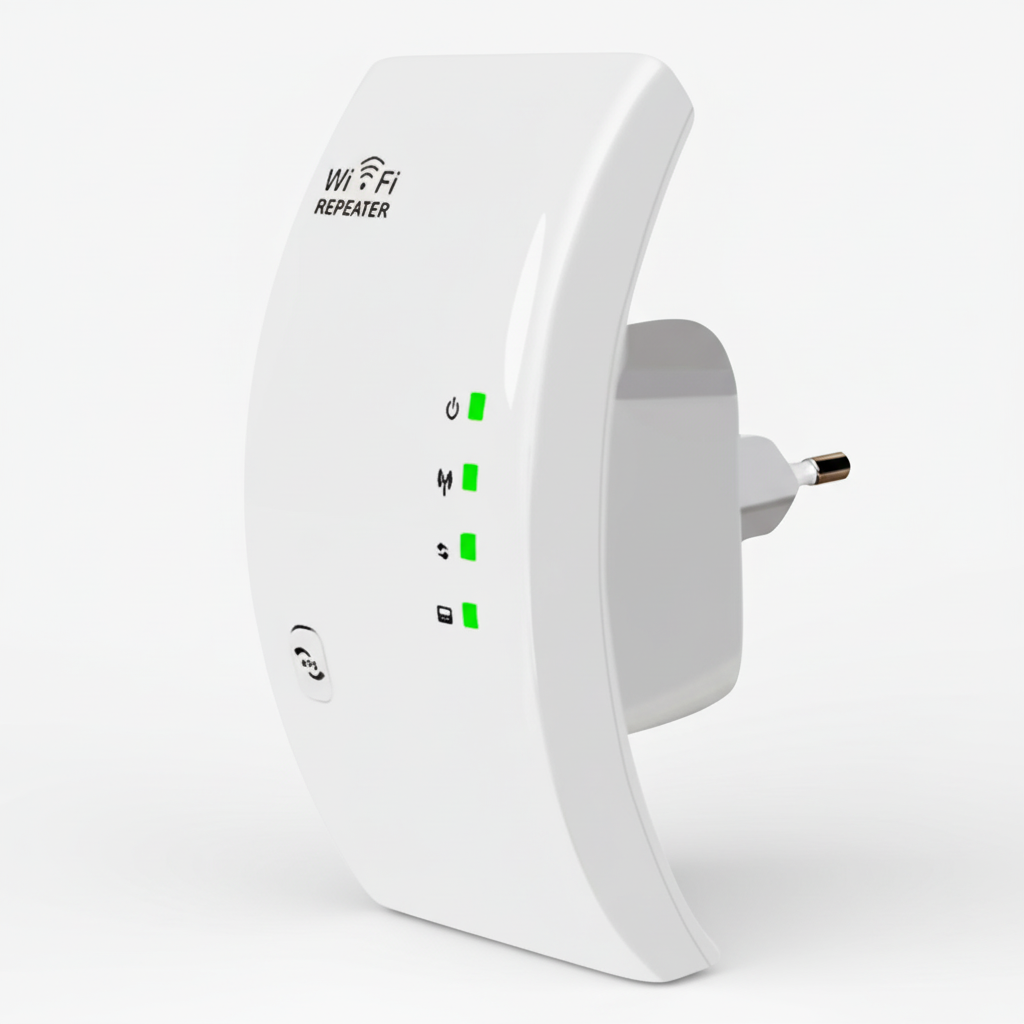 NetBoost WiFi-repeater med WPS-teknik för enkel installation. Förbättrar WiFi-täckning i hela ditt smarta hem.