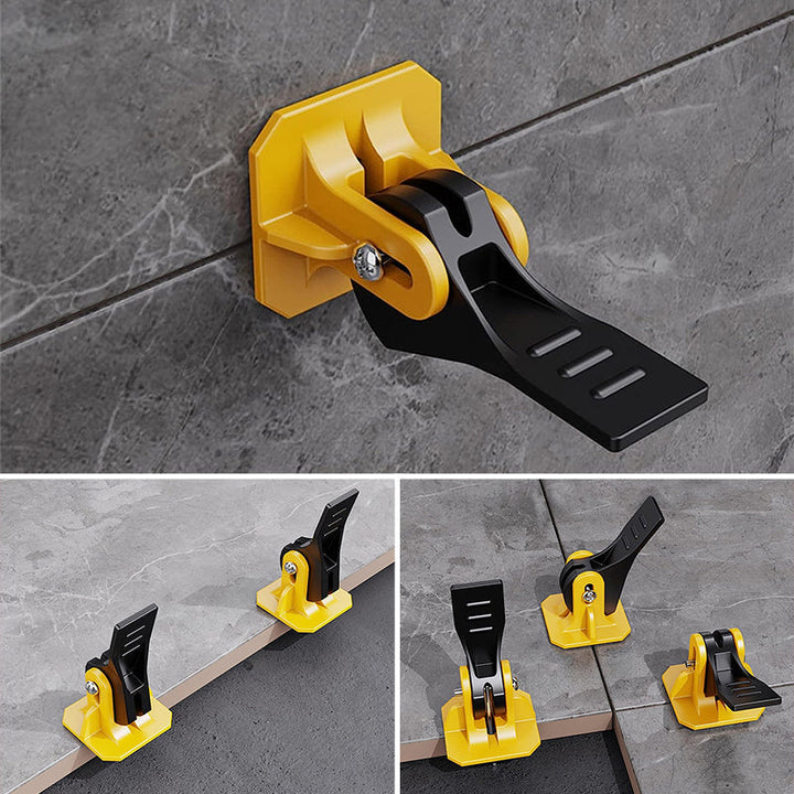 Detaljbild på kil och clips i plattläggningssystem för vägg