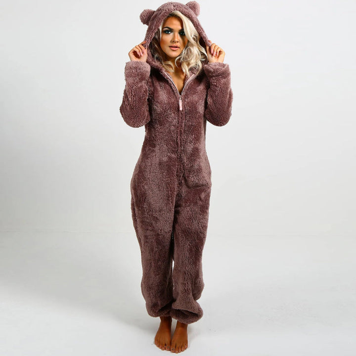 Sovkläder och myskläder dam: varm onesie med långa ärmar och ben