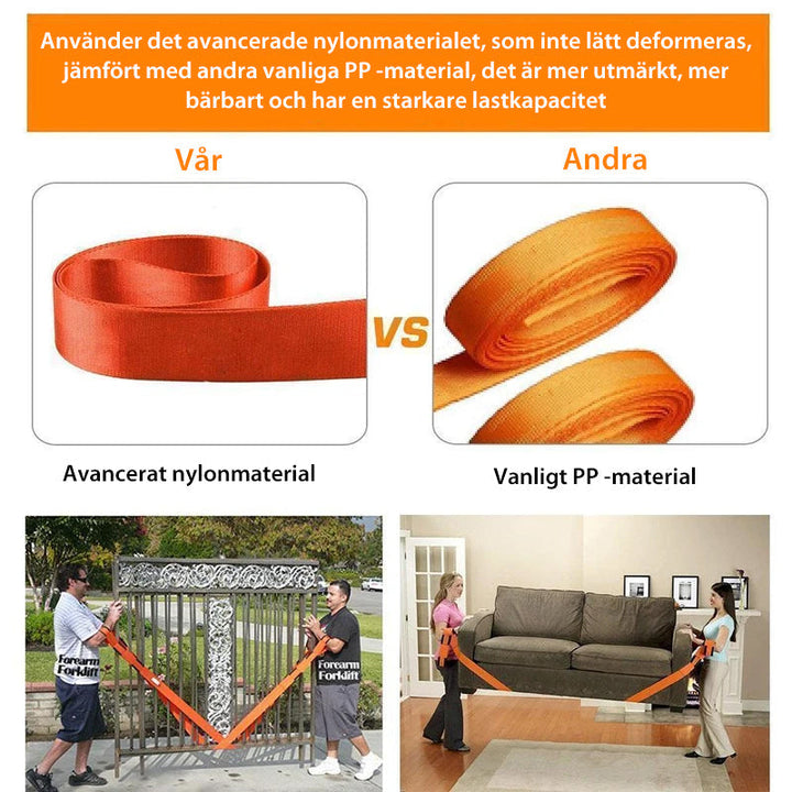 "Orange justerbara lyft- och rörelseselar för möbler, 3 meter långa, vävd polymer, med robust järnspänne, 2 st."