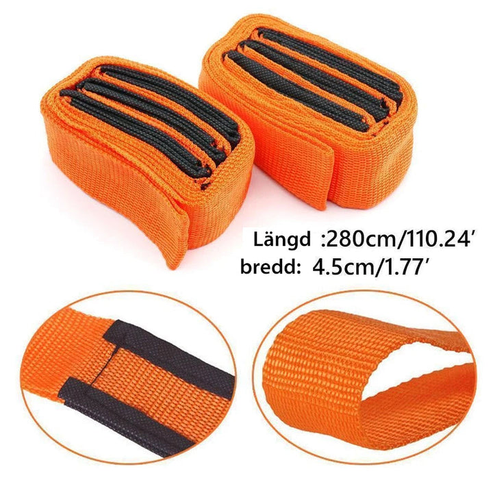 "Orange justerbara lyft- och rörelseselar för möbler, 3 meter långa, vävd polymer, med robust järnspänne, 2 st."