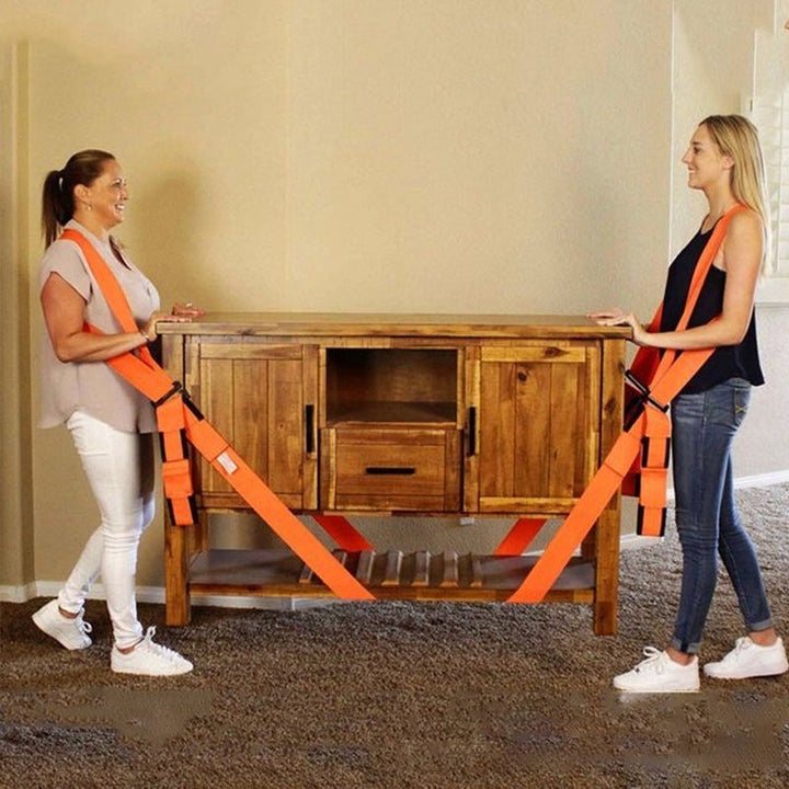 "Orange justerbara lyft- och rörelseselar för möbler, 3 meter långa, vävd polymer, med robust järnspänne, 2 st."