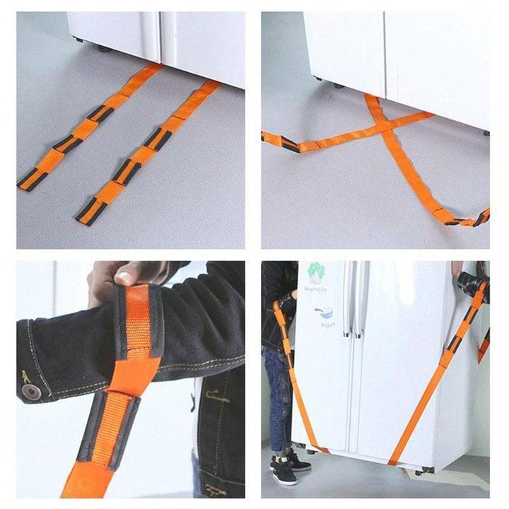 "Orange justerbara lyft- och rörelseselar för möbler, 3 meter långa, vävd polymer, med robust järnspänne, 2 st."