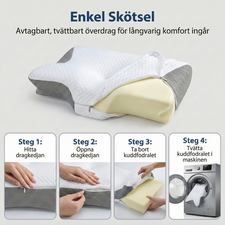 Mjuk och stödjande ortopedisk kudde. Ergonomisk fjärilsdesign för sömnkomfort och nacksmärtlindring.