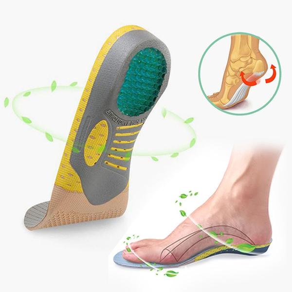 Ortopediska innersulor för smärtlindring och komfort. Anatomisk passform, stötdämpning med gel, andningsbart EVA-material.