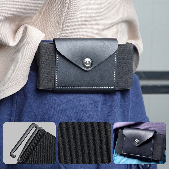 Osynlig stöldskydds-bumbag för män med stretchbälte, svart, kompakt och stilren design för säker förvaring av värdesaker.