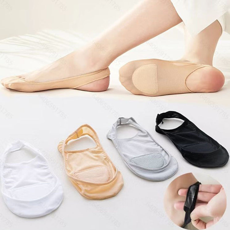 "Osynliga damfotkuddar i sockstil, dämpande för komfort i alla skostilar, svarta och beiga, storlek 35-39."