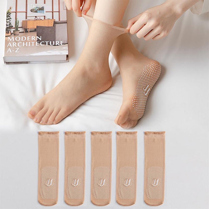 "Osynliga halkfria korta strumpor, designade för säkerhet med gummiprickar, unisex, i svart, beige, brun, grå."