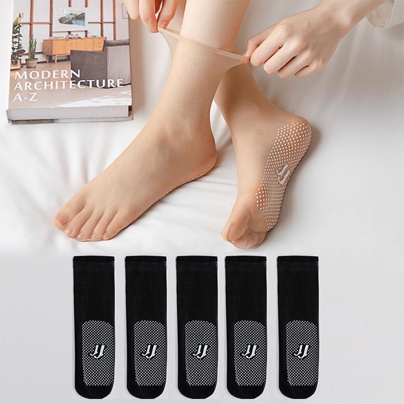"Osynliga halkfria korta strumpor, designade för säkerhet med gummiprickar, unisex, i svart, beige, brun, grå."