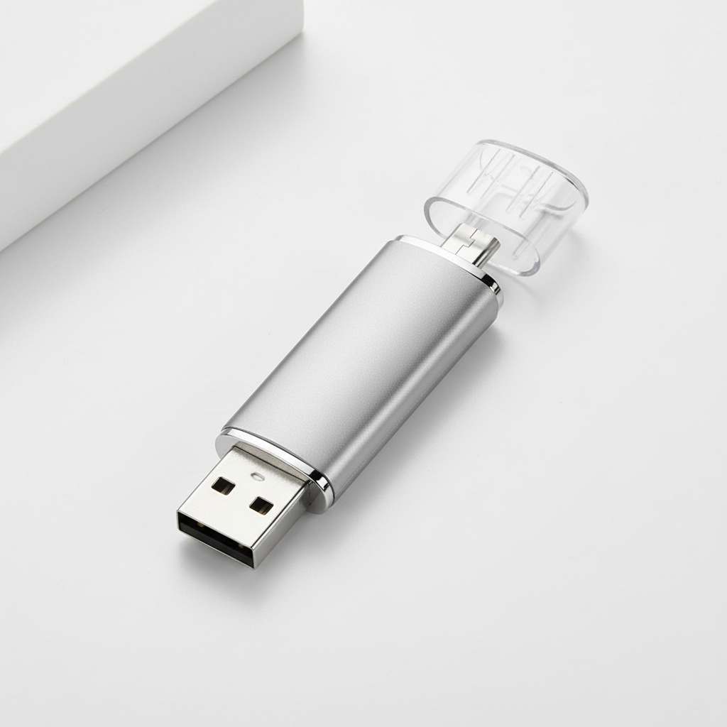 Mångsidigt OTG USB-minne, idealiskt för backup, filöverföring och portabel datalagring av alla slag.