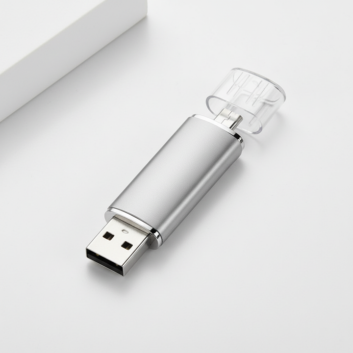 Mångsidigt OTG USB-minne, idealiskt för backup, filöverföring och portabel datalagring av alla slag.