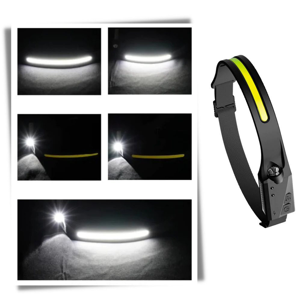 Närbild på den uppladdningsbara LED-lampans strömbrytare och laddport