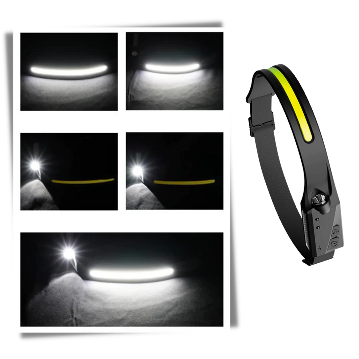 Närbild på den uppladdningsbara LED-lampans strömbrytare och laddport