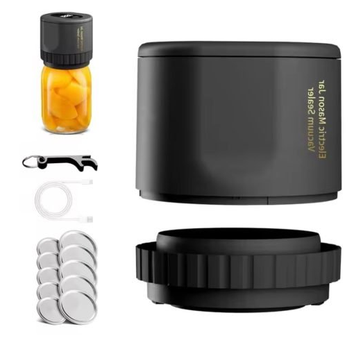Elektrisk mason jar vakuumförslutare i svart utförande med tillbehör